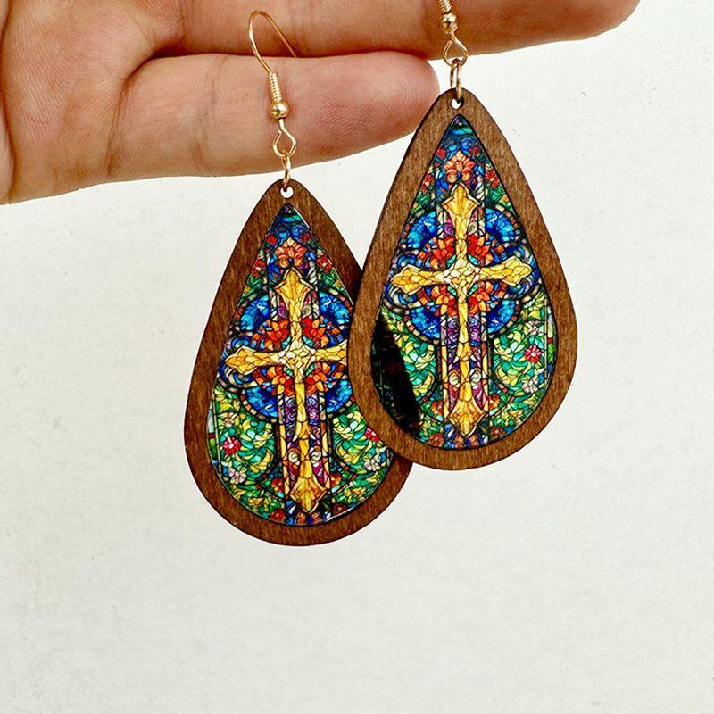 Fashion New Arrival Drop-Shaped Earrings Inlaid Acrylic Church Color Printing Texture Transparent Fashion Ornament