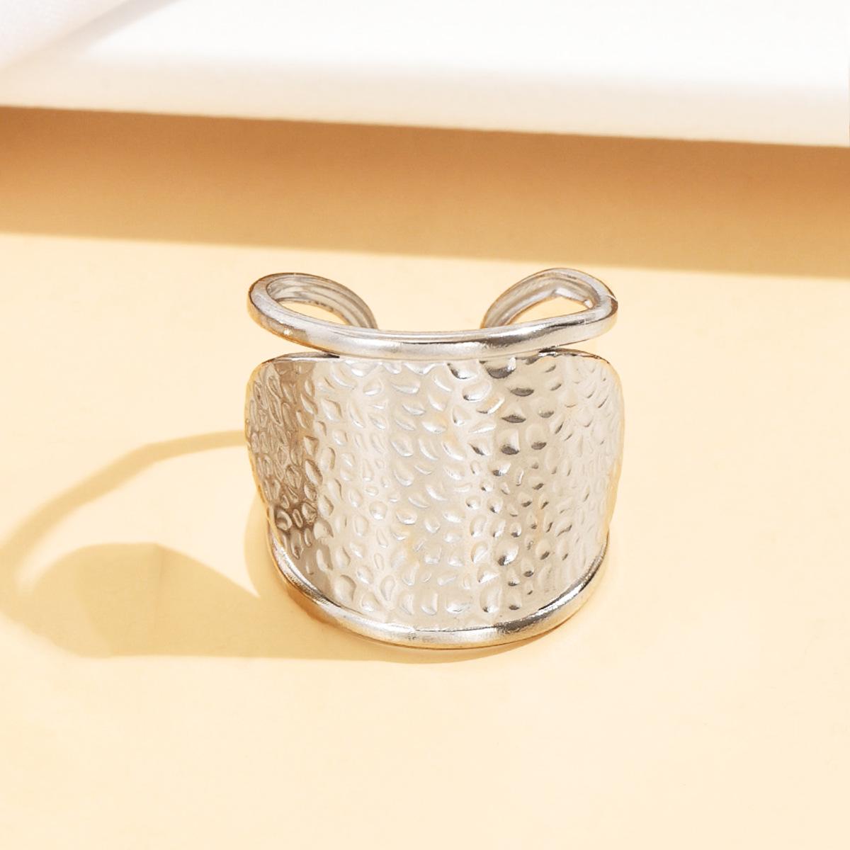 Women s Retro Hammered Stainless Steel Wide Open Ring