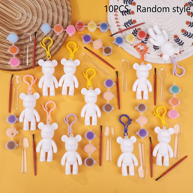 10Pcs White Blank Graffiti Bear Keychains Diy Painting Toy For Kids Birthday Party Favors Kindergarten Gift Goodie Pinata Filler
