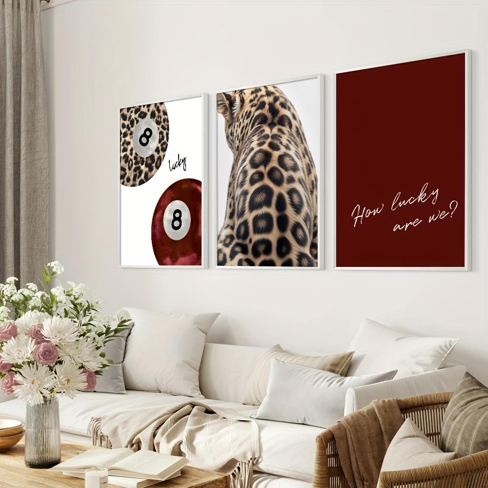 3pcs/set Lucky No. 8 Ball Leopard Cheetah Canvas Print How Lucky We Are Quote Wall Art Poster for Modern Living Room Home Decor