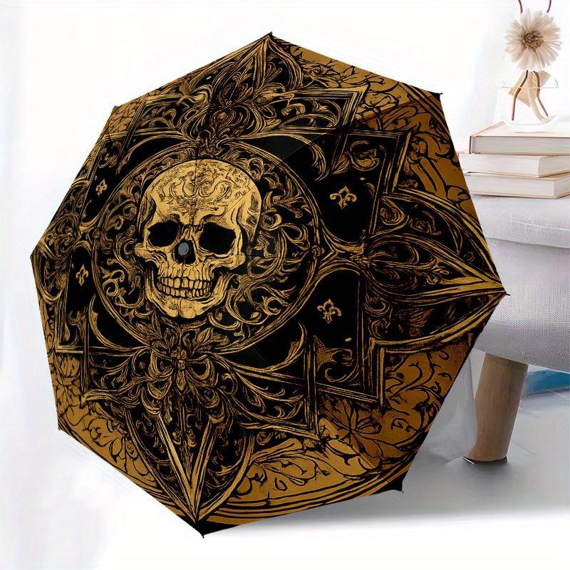 Gothic Skull Decorative Metal Wall Art SignUmbrella with Cute Design, Portable 3-Fold Compact Umbrella for Men & Women, Valentine's Day Mother's Day H