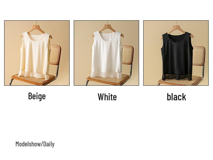 Plus Size Women's Double-Layer Mulberry Silk Camisole - Solid Color Summer Vest