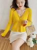 Women's Korean Style Long Sleeve Knit Cardigan: Autumn & Winter Short Sweater Coat, Solid Colors.