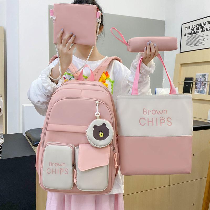 Ensemble de sac à dos en trois pièces, sac d'école à blocs de couleurs, sac à dos de grande capacité pour femme, sac à lettres avec sac à stylos