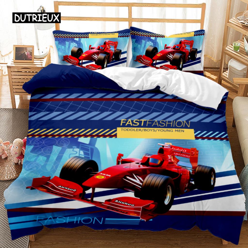 Racing Duvet Cover Dirt Bike Twin Size Race Car Competition Extreme Sports Comforter Cover Men Automobile Polyester Qulit Cover