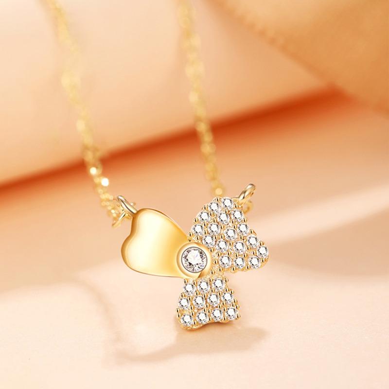

BELLA BOX Summer Sweet And Cool Spice Girl Style S925 Sterling Silver Studded With Zircon Lucky Four-leaf Clover Pendant Collarbone Chain золотой