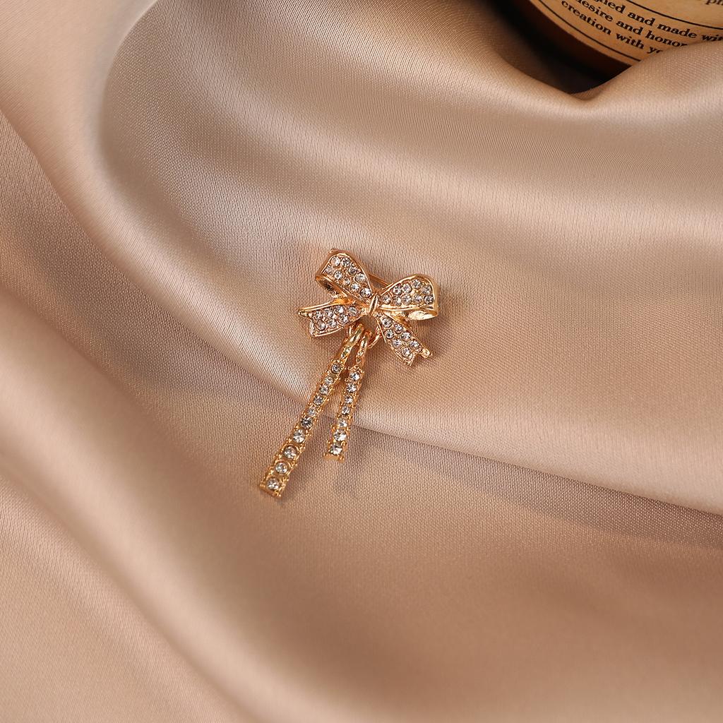 Exquisite Diamantenbesetzte Schleifenbrosche Lange Quaste High-End Koreanischer Stil Einzigartige und Blendfreie Brosche