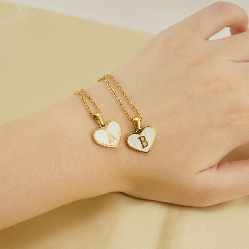 Personalized Heart Letter Necklace: Stainless Steel & Natural Shell Clavicle Chain