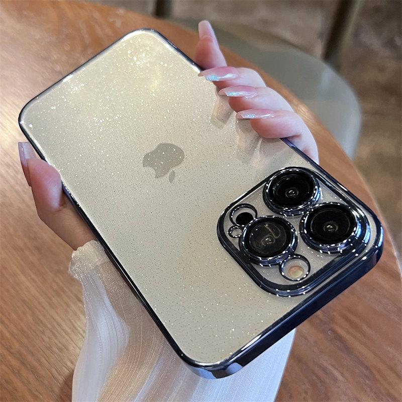 Sparkling Glitter Phone Case for iPhone 16 15 14 Pro Max, Luxury Electroplated Mirror Cover with Transparent TPU Bumper Shockproof
