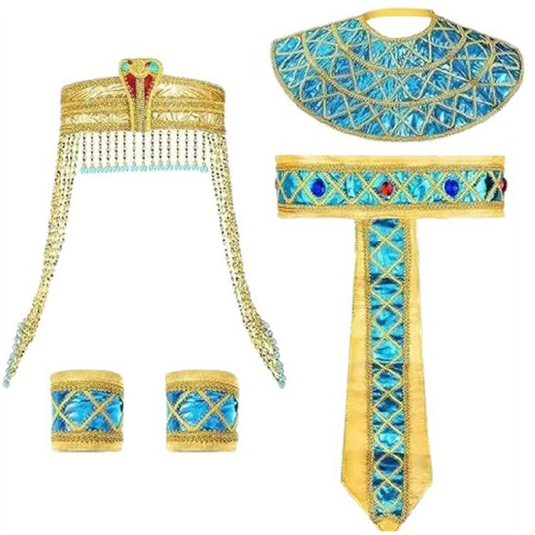 Egyptian Headpiece, Egyptian Collar Bracelets Cuffs Egyptian Belt, Halloween Costume Accessory for Women Men Cosplay