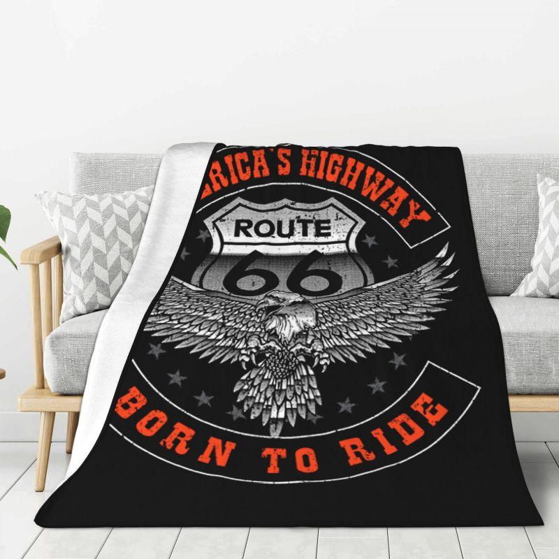 Custom 3D Print Motorcycle Ride Route 66 Blankets Comfortable Flannel Winter US Numbered Highways Throw Blanket Home Bedroom
