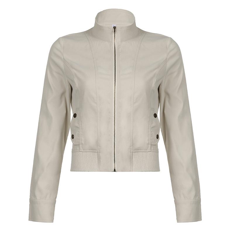 Women's Clothing European and American Tooling Style Zipper Stand-up Collar Jacket Top Simple Spice Girl Casual Versatile and Thin Short Coat