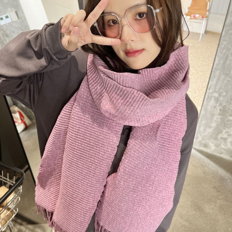 Imitation Cashmere Scarf Autumn and Winter Solid Color Crepe Gradual Change Medium and Long Warm Scarf Sweet Fashion Fringed Shawl