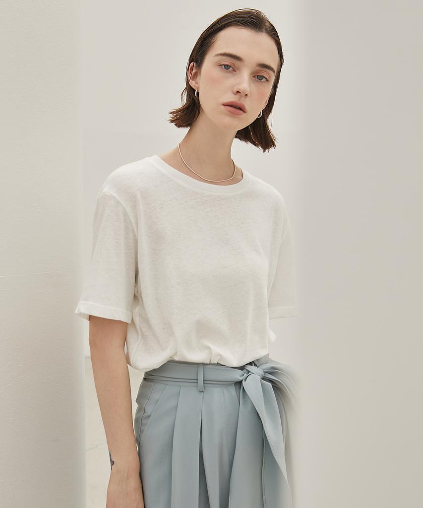 A.RIFF Linen Cotton T-Shirt_Ivory