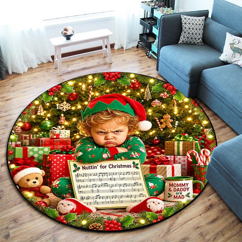 Cute Christmas Day Gift Bell Santa Claus Snowman Christmas Tree round rug Home Soft Decorative Anti slip Chair Mat Carpet Outdoor Floor Mat Carpet 95