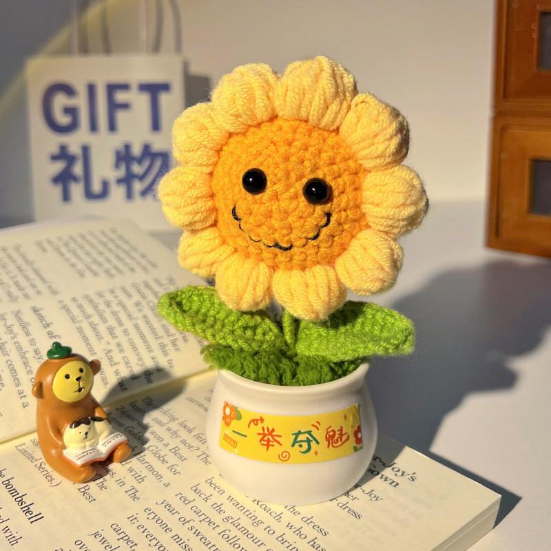 Zombies Vs Plants Knitted Sunflower Potted Ornament Home Decor Girls Gift