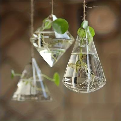 3pcs Hanging Glass Hydroponic Planter Geometric Shape Water Plant Vases Home Decor Indoor Outdoor Hanging Plant Container Garden