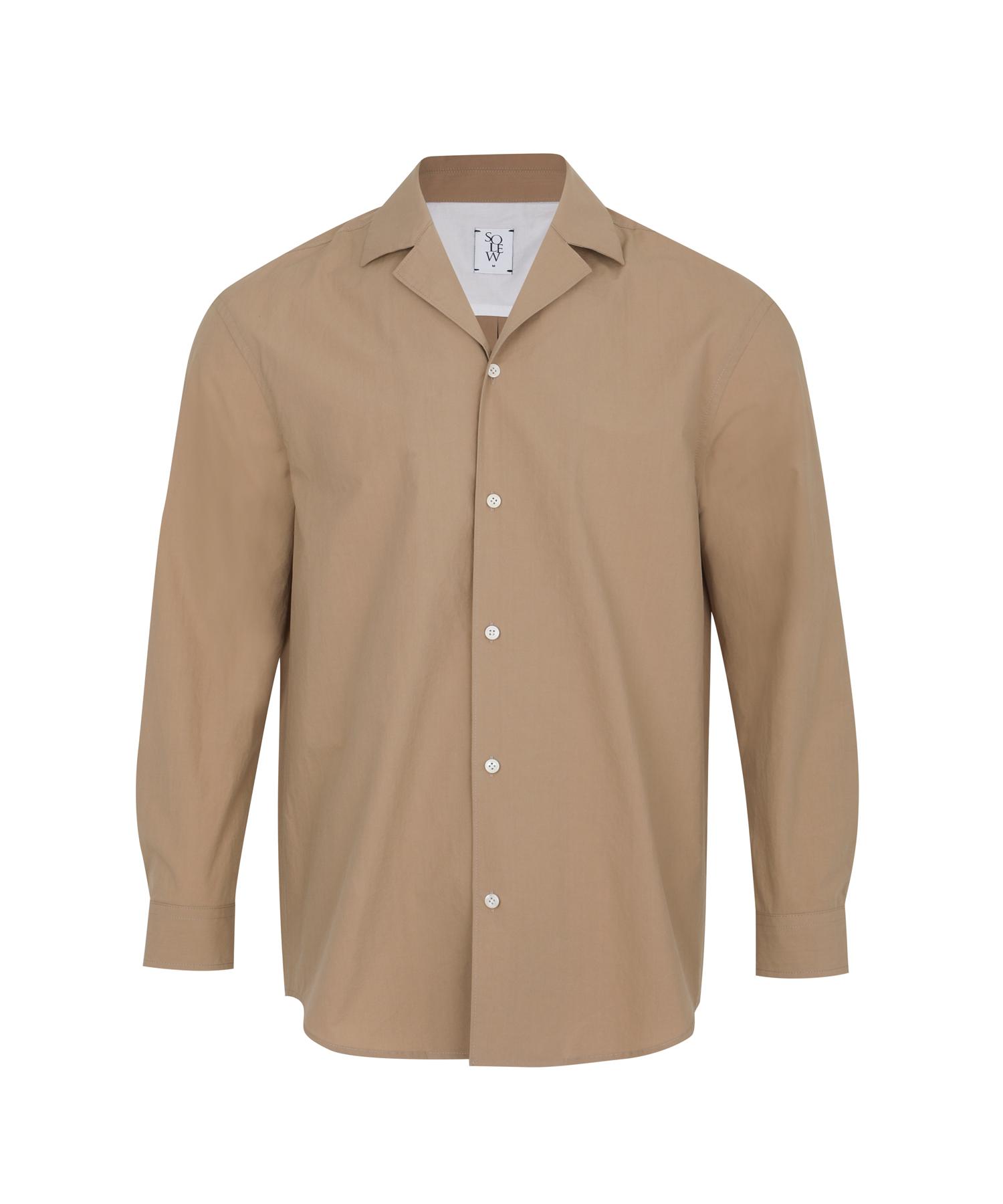 Soru Open Collar Long Sleeve Shirt_Dark Beige L