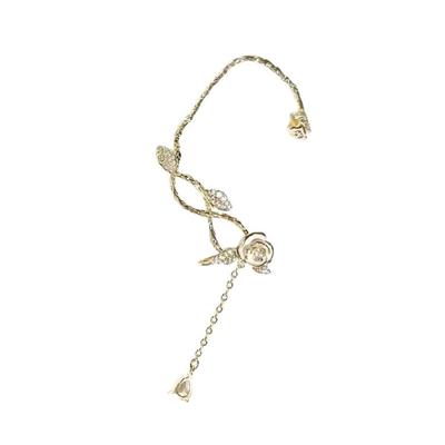 Camellia Tassels Ear Cuff with Zircon Comfortable Ear Clip Unique Flower Earring Handmade Evening Dress Accessory
