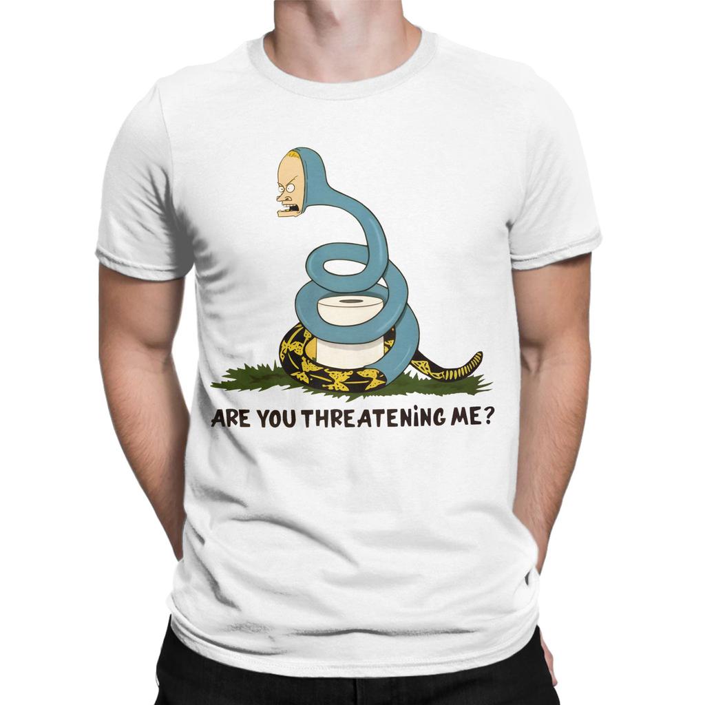 Men TShirts Are You Threatening Me Beavis and ButtHead Casual Cotton Tees Short Sleeve T Shirts Crew Neck Clothes Adult