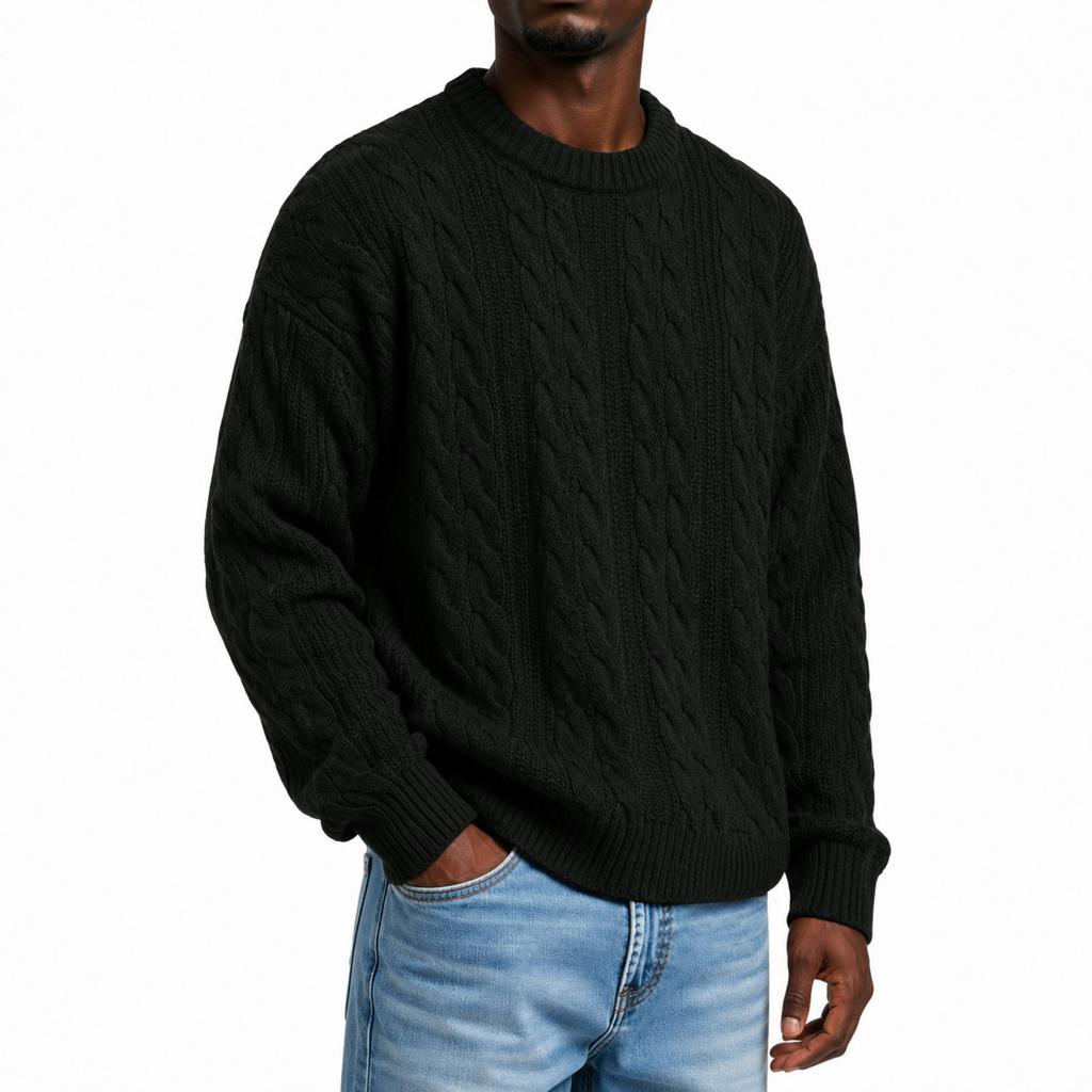 Men's Retro Cable Knit Neck Pullover Sweater, Color, for Fall and Winter