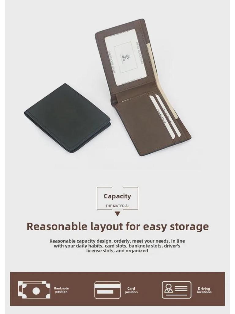 Men's Retro Genuine Leather Anti-Theft Wallet - Crazy Horse Cowhide, Thin and Short Design