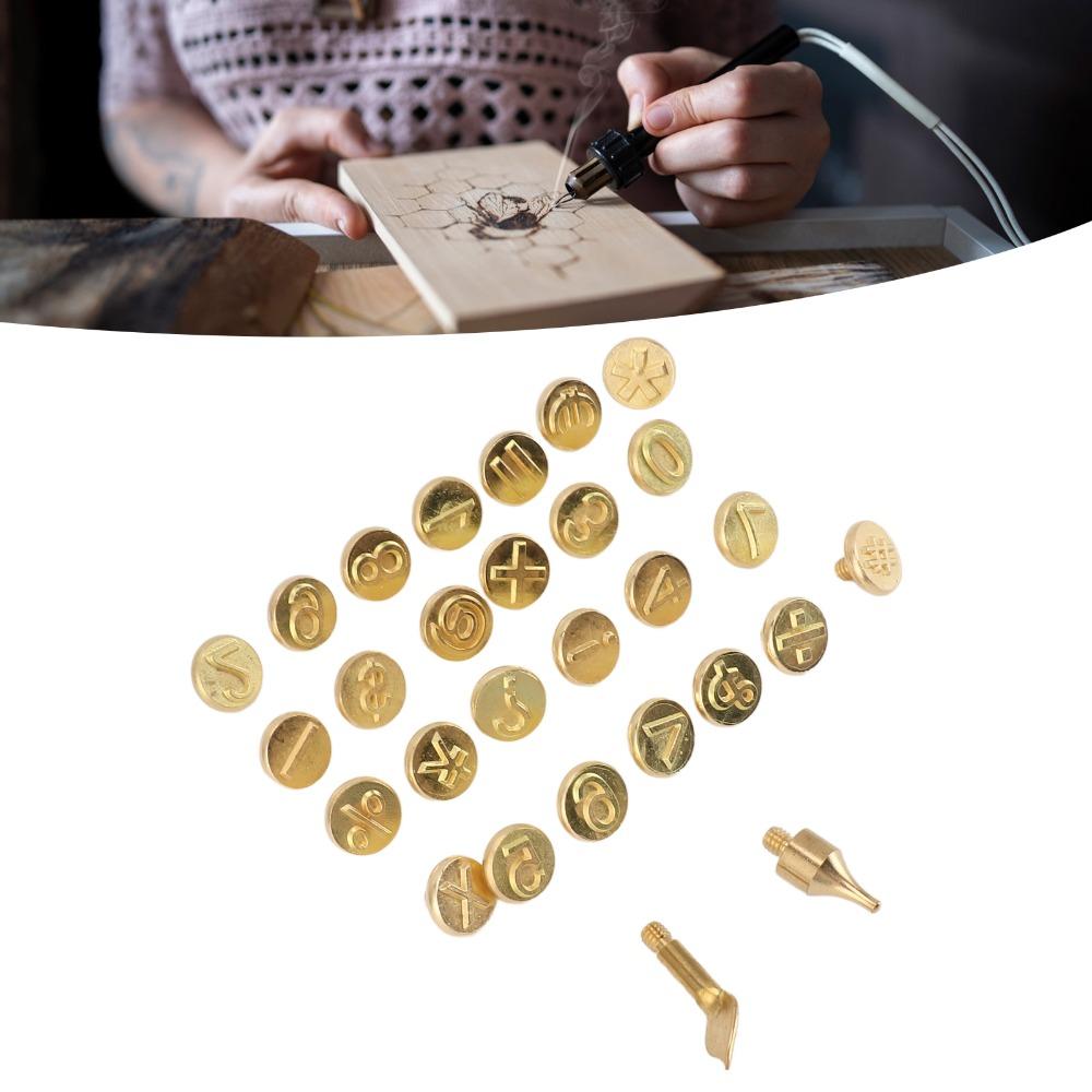 28Pcs Brass Wood Burning Tip Set Gold Brass Pyrography Tip Pyrography Head Kit For Wood Burning