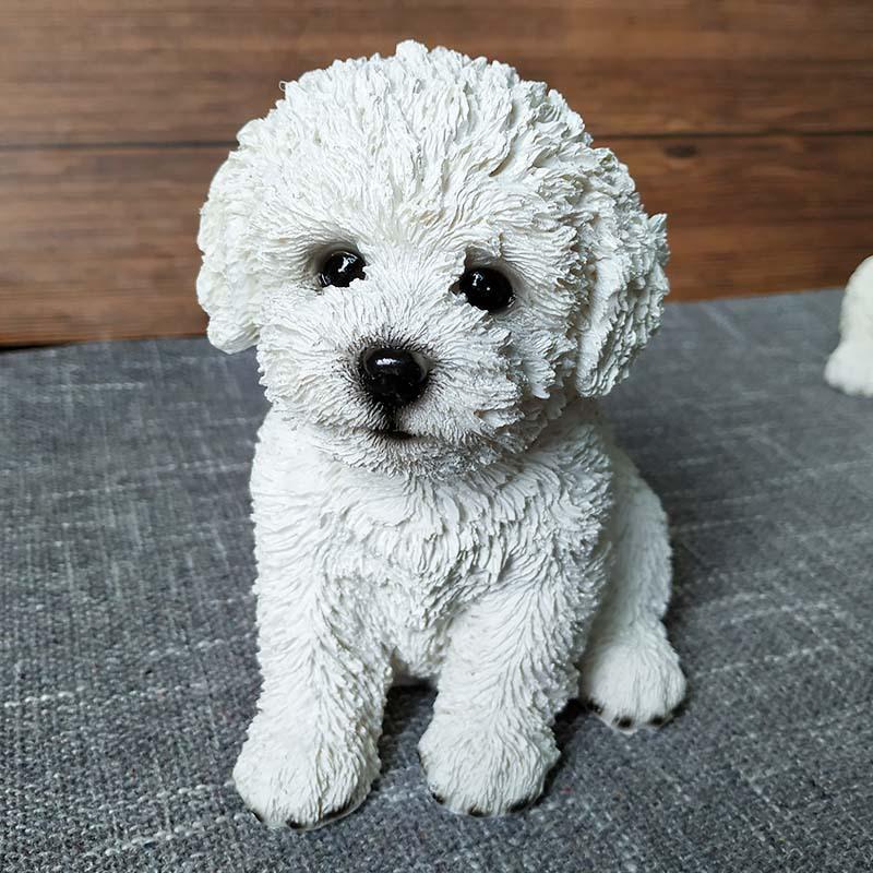 White Resin Bichon Frise Dog Ornament Cute Pet Model Figure Home Desk Decoration Gift For Dog Lovers Animal Collectors