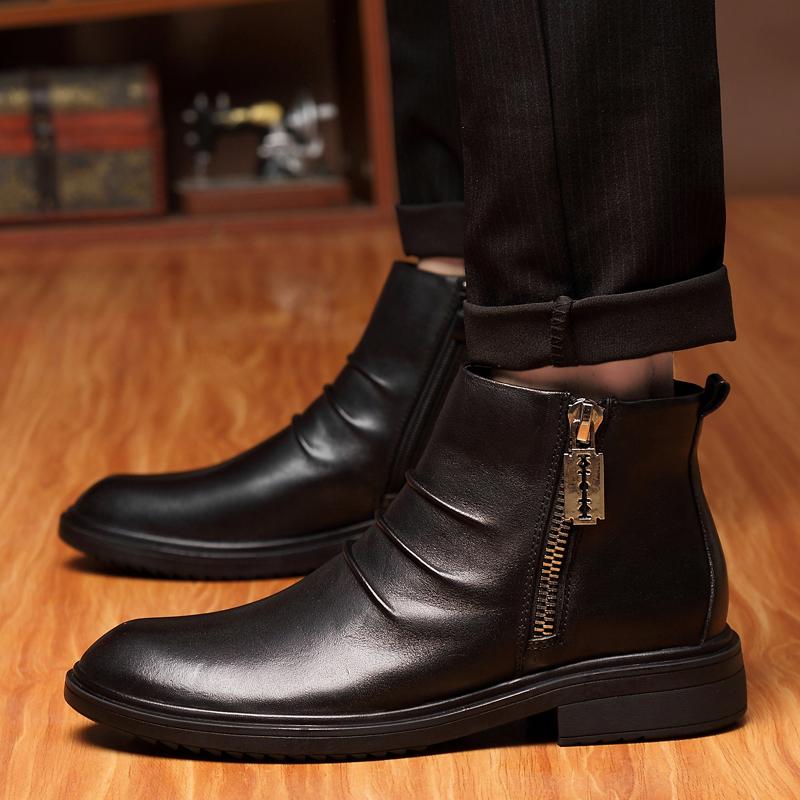 Winter Boots For Men Luxury Chelsea Shoes Fashion Side Zipper Genuine Leather Business Dress Men'S Boots Handmade Casual Shoes