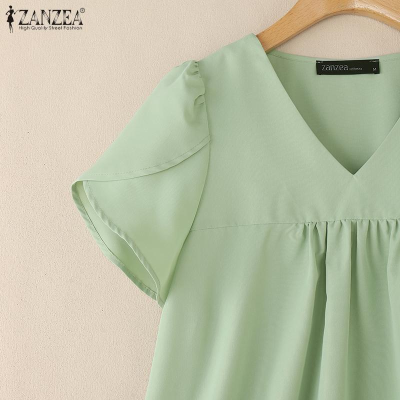 ZANZEA Dámská letní ležérní halenka s krátkým rukávem a výstřihem do V