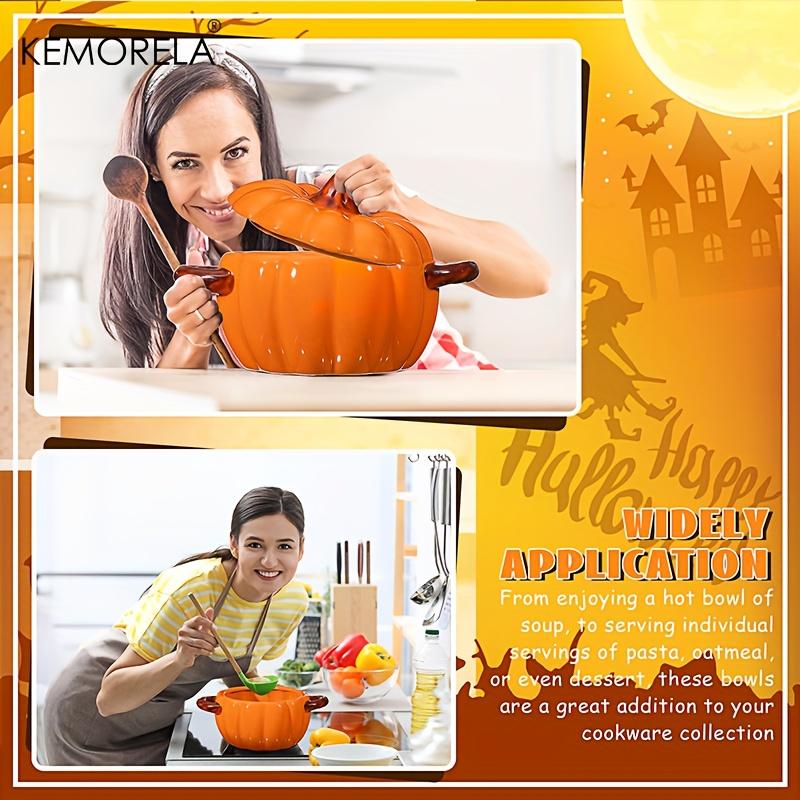Halloween-Kürbis-Schüssel, ofenfester Keramik-Kürbis-Auflauftopf mit Deckel und Griffen, perfekt für Thanksgiving und Halloween