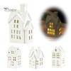 Ornamento de Cerâmica Branca Feito à Mão Formato de Casa Suporte para Velas, Suporte Oco para Velas de Chá Presente para Decoração de Casa, Miniatura Artística Mesa de Natal