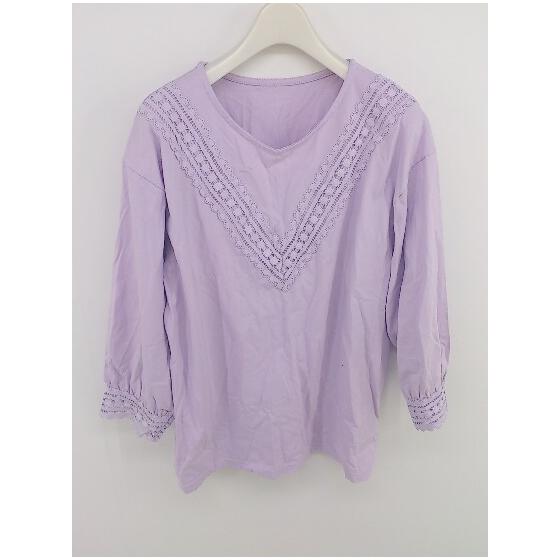 DHOLIC Embroidery Long Sleeve T-shirt Cut and Sewn Lavender Purple Women s P [Used]