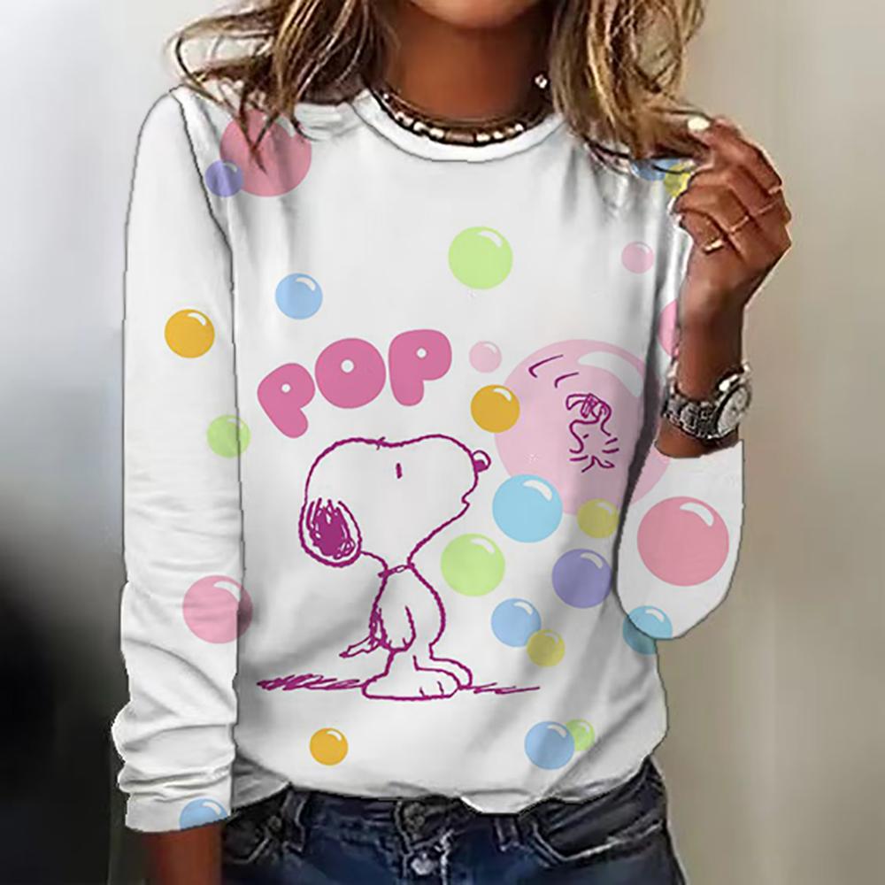 Fashion Women's T shirt Snoopy printed Daily Sweatshirt Casual Long Sleeve Crew Neck Spring Fall sportswear