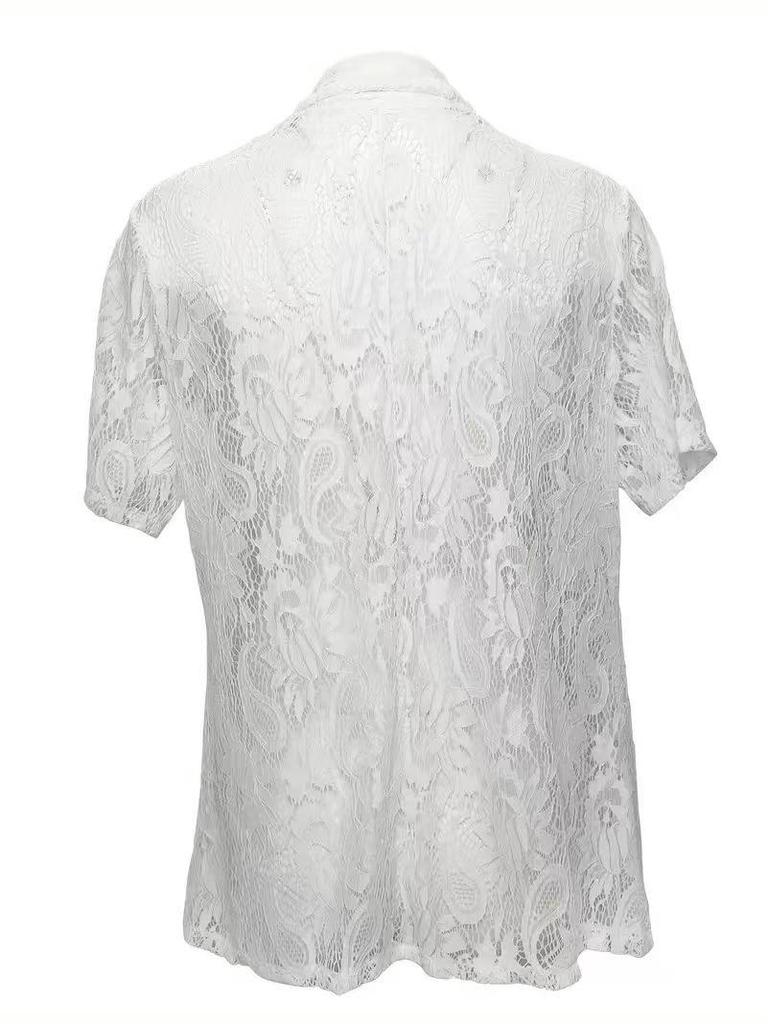 2025 Elegant Floral Lace 3/4 Sleeve Plus Size Blazer