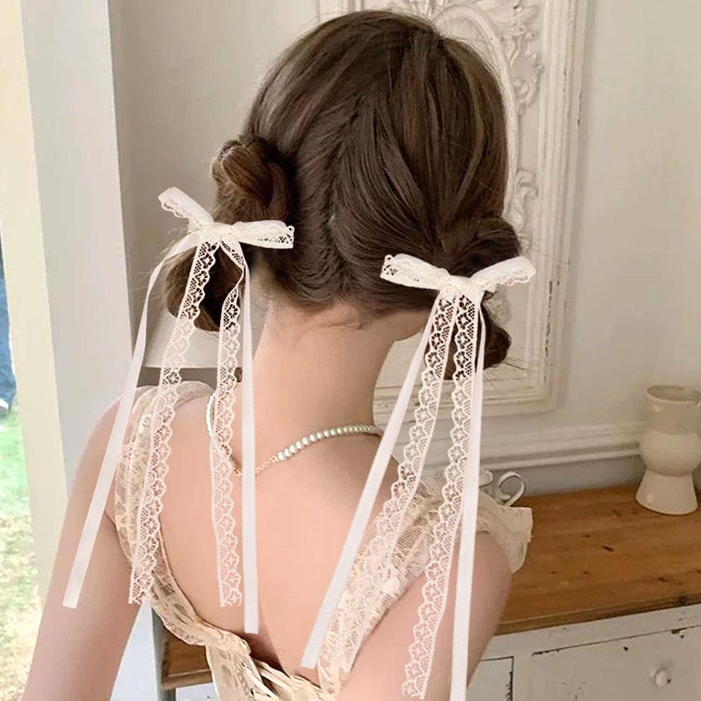Y2K Girl's Lace Ribbon Bow Hair Clps Women's Long Bowknot Hairpins Lovely Lolita HairClips Hair Accessories 1PC