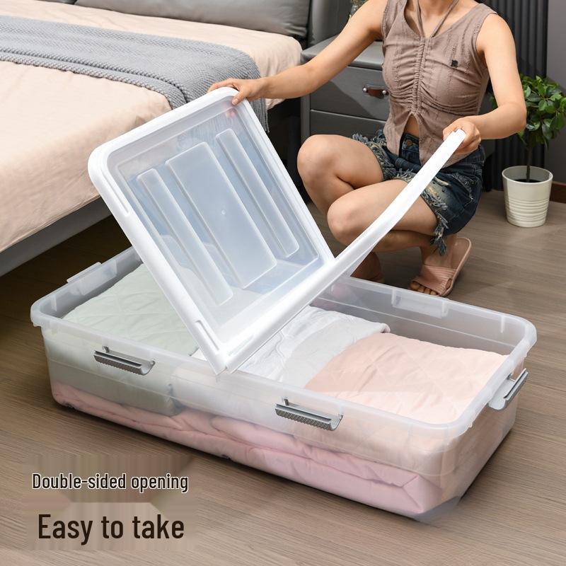 Large Capacity Transparent Under-Bed Storage Box with Wheels