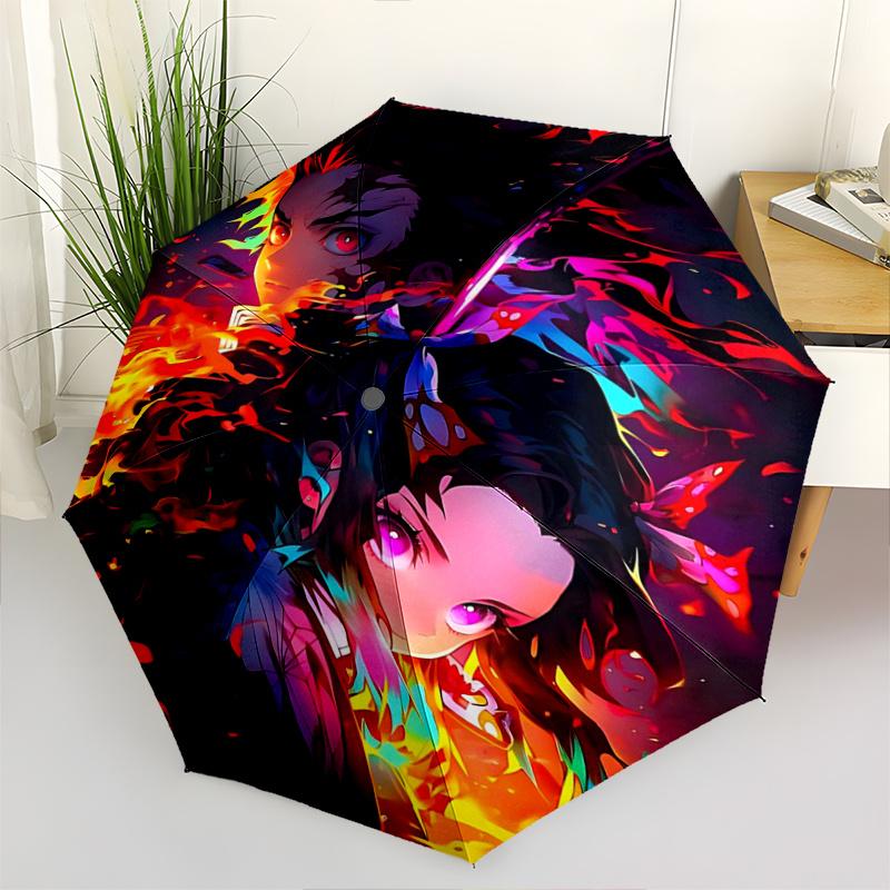 1pc Flaming Anime Characters Automatic Opening and Closing Umbrella - Suitable for Various Occasions, Outdoor Activities, Lightweight and Durable