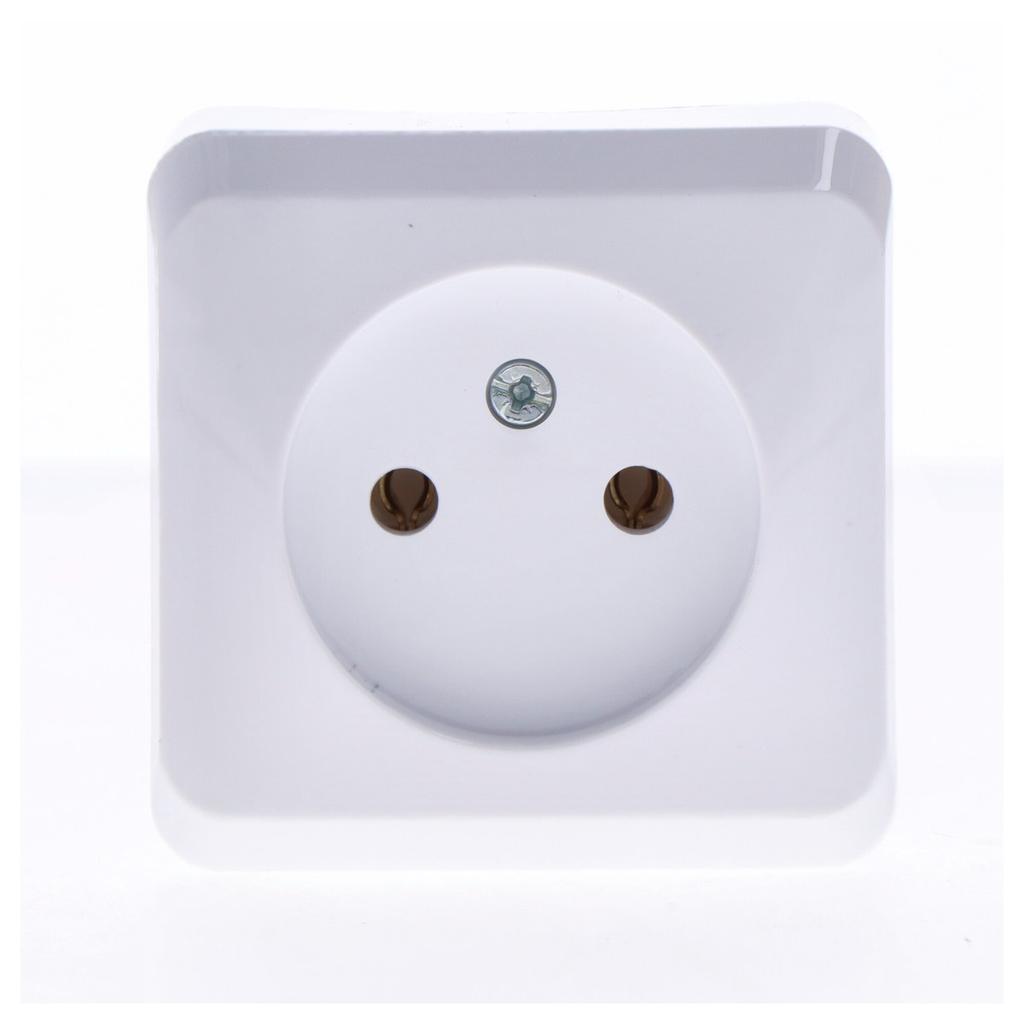 Single surface-mounted socket without grounding, white PRIMA