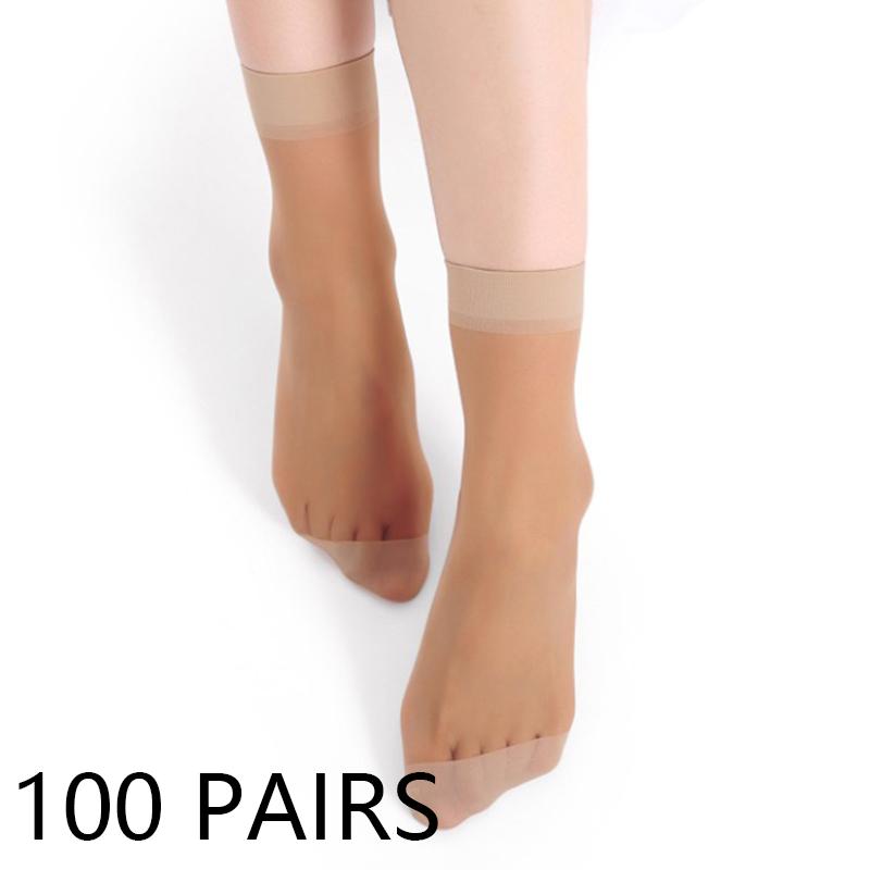 

100 пар прозрачных летних носков, ультратонкие женские нейлоновые короткие носки, женские эластичные носки до щиколотки из кристального весеннего шелка 100pairs