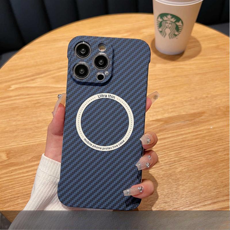 Carbon Fiber Texture Is Suitable for Apple 14promax Phone Cases, Iphone13 Anti-drop 12 Borderless Magnetic Protective Cases
