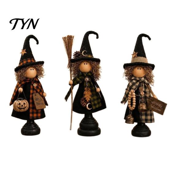 Halloween Witch Ornaments Rustic Resin Figurine, Fall Tabletop Decor, Vintage Farmhouse Retro Decor Statue for Mantel Shelf, Thanksgiving Harvest Home