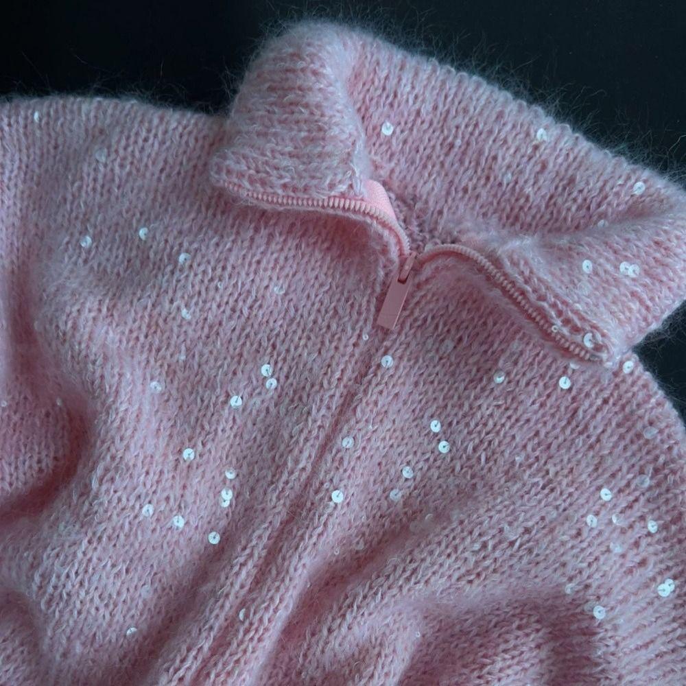 Sparkly Sequin Sequin Knitted Cardigan Stand Collar Long Sleeve Y2K Sweater Glitter Lapel Coat Autumn Winter