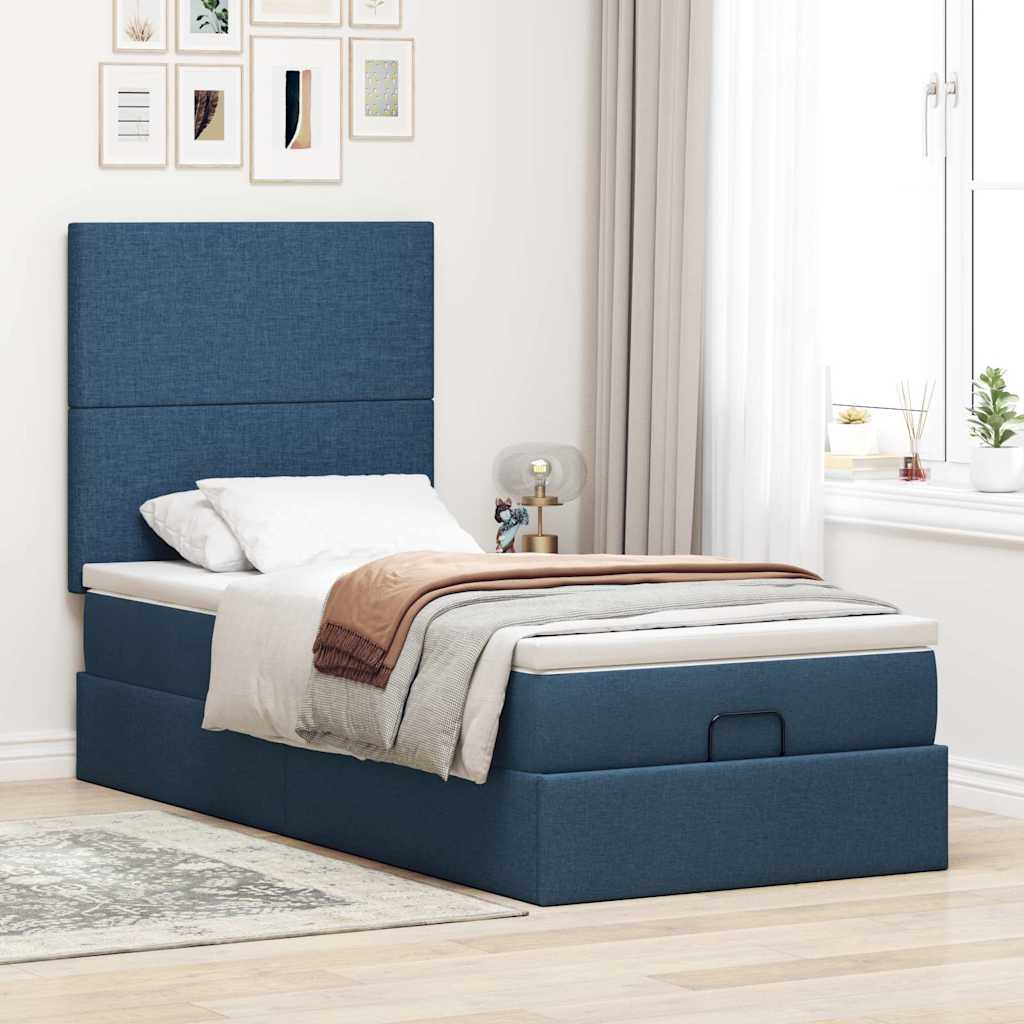 Ottoman Bed with Mattress Blue 80x200 Cm Fabric