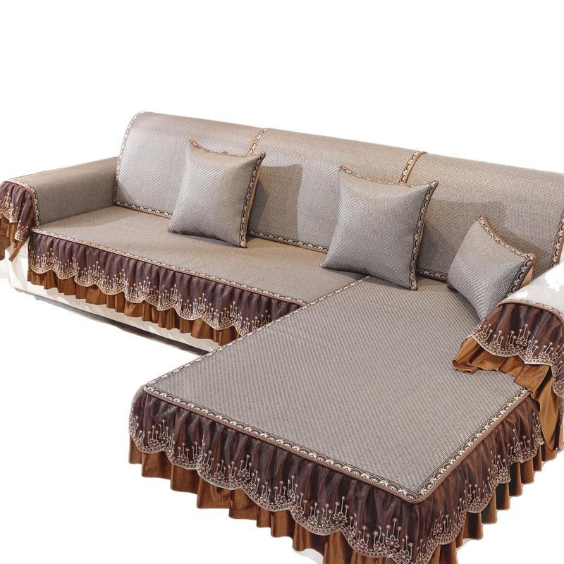 Summer Bingteng Mat Sofa Cushion Household Living Room Non-Slip Beautiful Lace Solid Color Full Cover Sofa Towel Cover