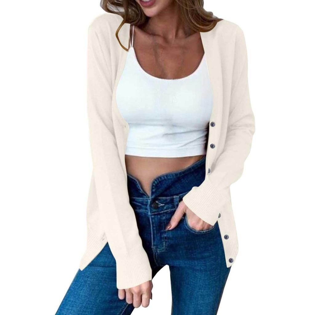 Women's Autumn Button Solid Color Long Sleeve Cardigan Women's Knit Sweater