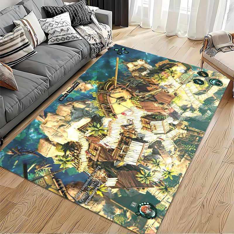 Rustic Shipwreck Village Design Rug Non-slip Rug Suitable for Living Room and Bedroom Sofas.