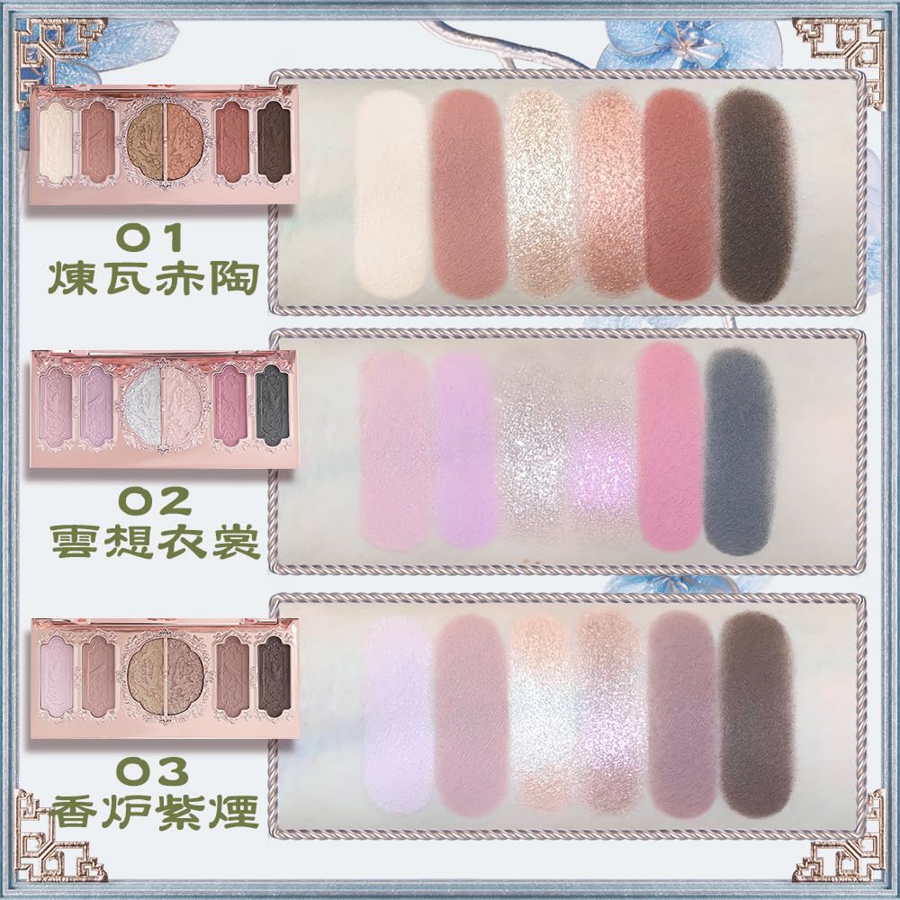FlowerKnows Butterfly Cloud Shoulder 6-Color Eyeshadow Palette (03 Koro Purple Smoke)