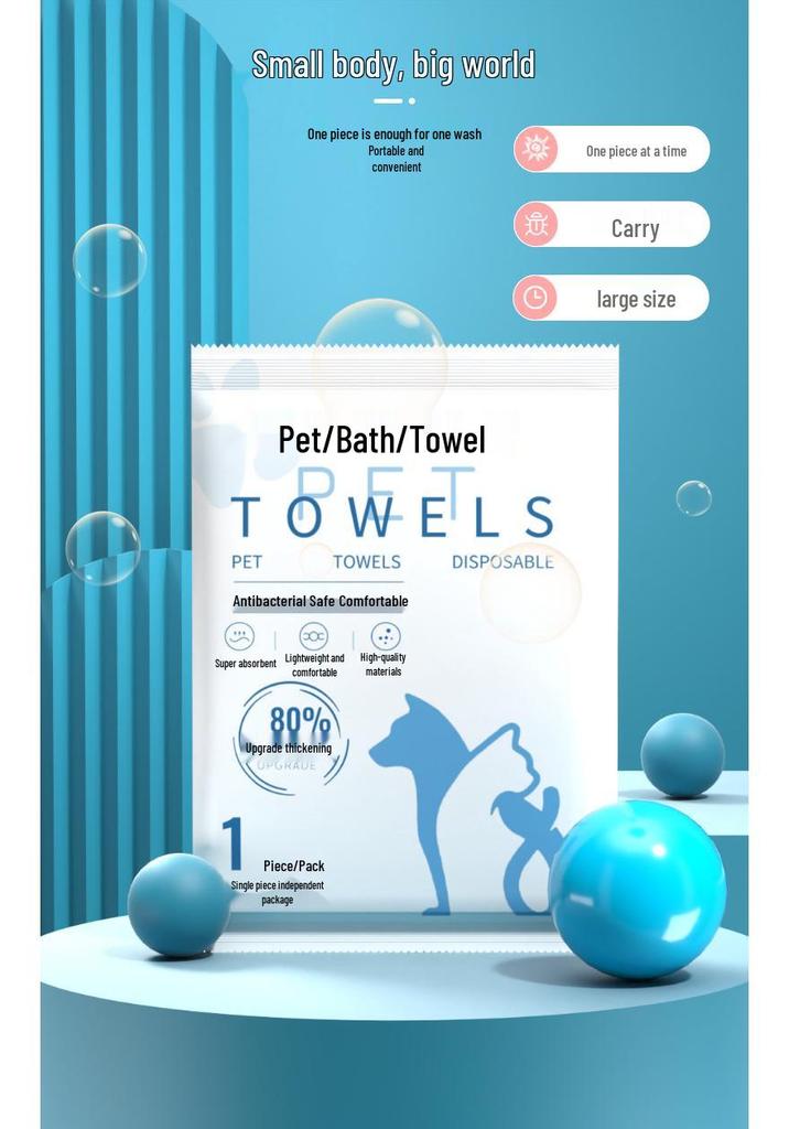 Thickened Quick-Dry Disposable Pet Bath Towel for Cats & Dogs, Individually Packaged