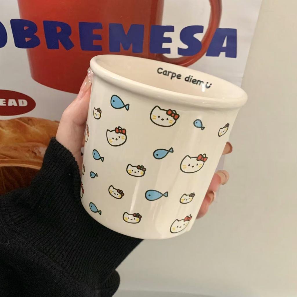 Cat Eats Fish Ceramic Mug Mug Cute Paper Cup Shape Holding Cup Coffee Cup Birthday Gift Water Cup